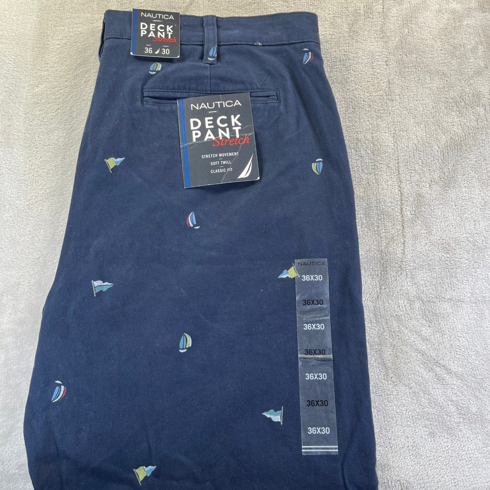Nautica Deck Pant Mens 36x30 Navy Blue NEW Sailboat Embroidered Classic Fit - Picture 6 of 12